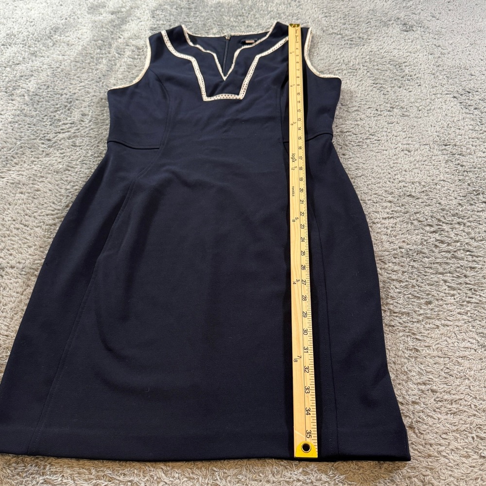 Tommy Hilfiger Sleeveless Sheath Dress 12 Navy Blue Crochet Trim Notched V-Neck - Picture 6 of 7